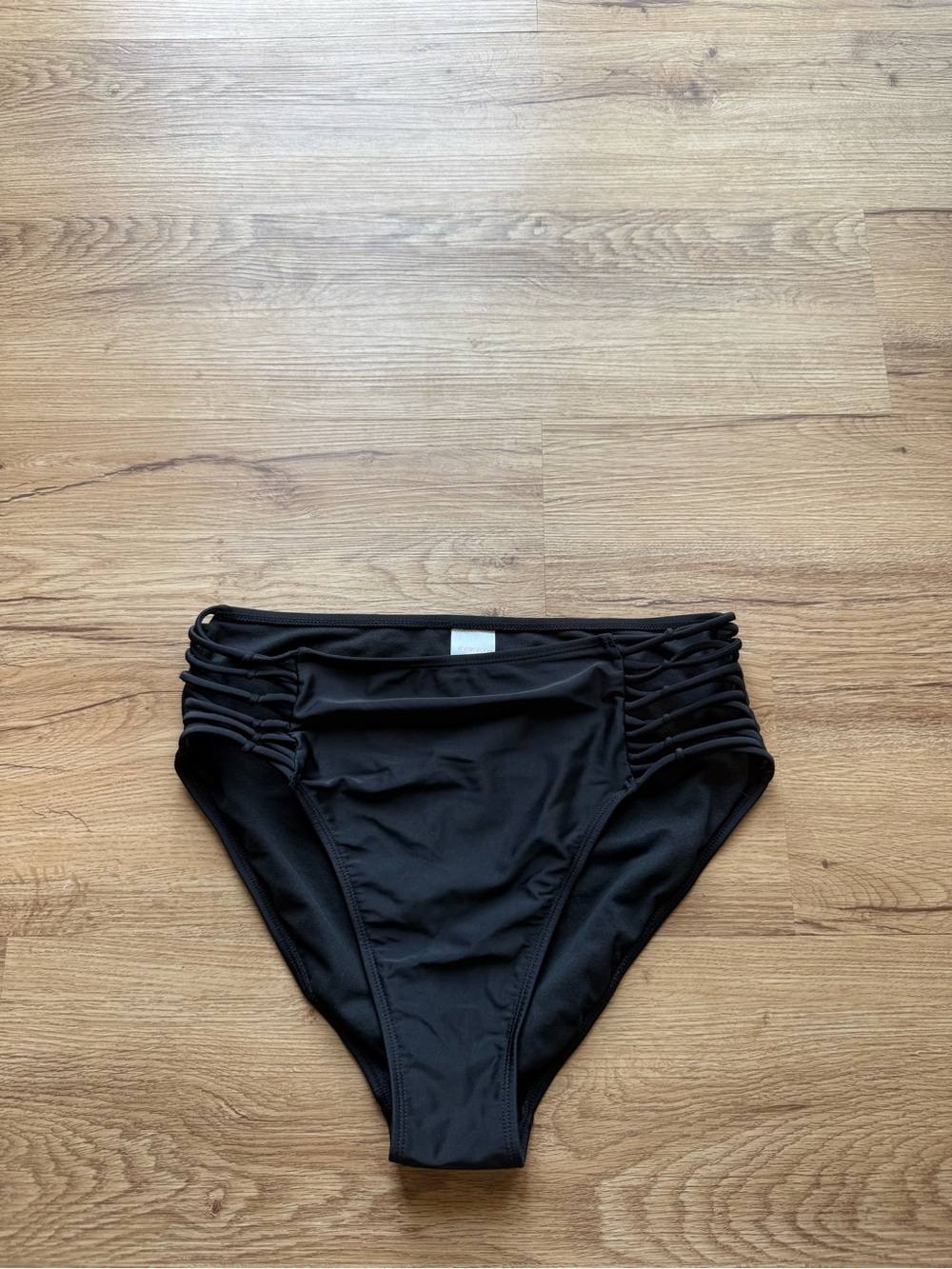 Xhilaration Black High-Waist Bikini Bottoms with Side Strap Detail